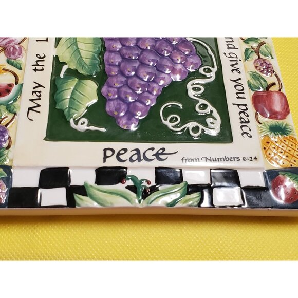 Ceramic Square Plaque With Grape & Fruit Design By Carla Grace For Carpentree - Picture 7 of 8